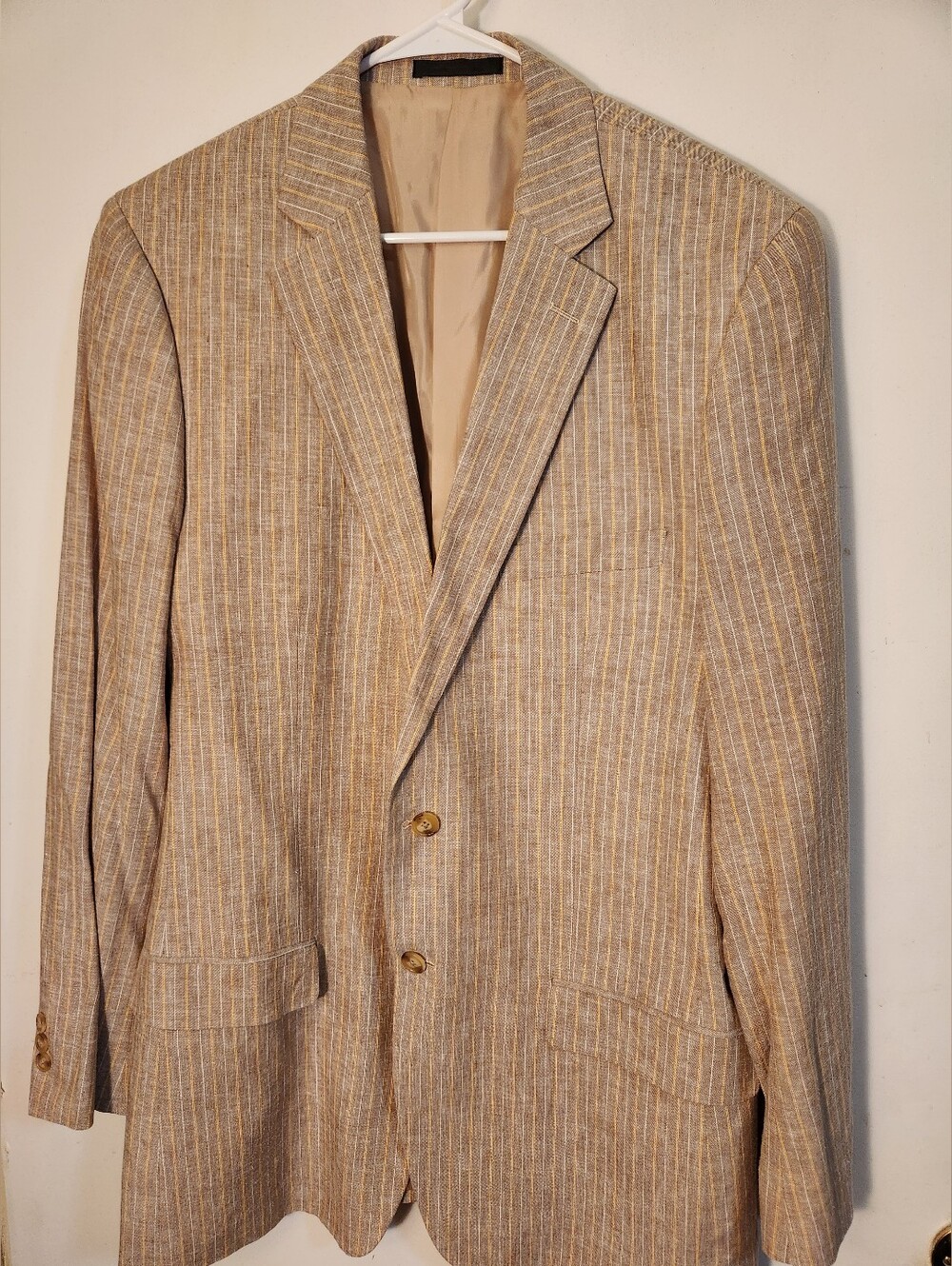 Men's Tan Striped Blazer - Classic Two-Button Jacket